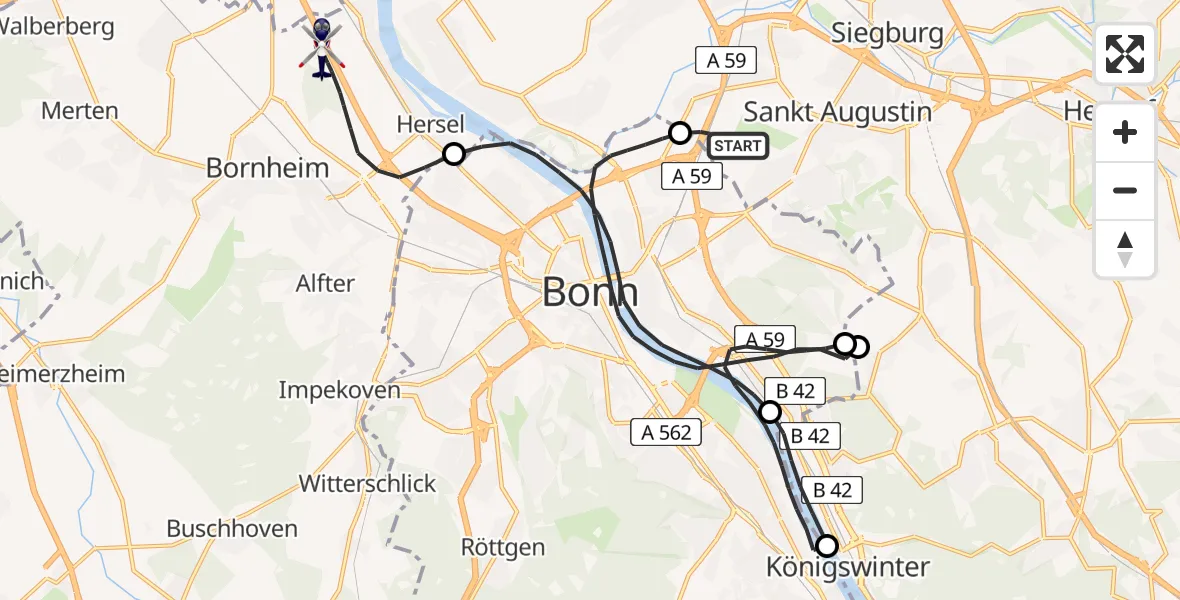 Flugroute Polizeihubschrauber Sankt Augustin - Bornheim, 18 Mai 2026, 07:31
