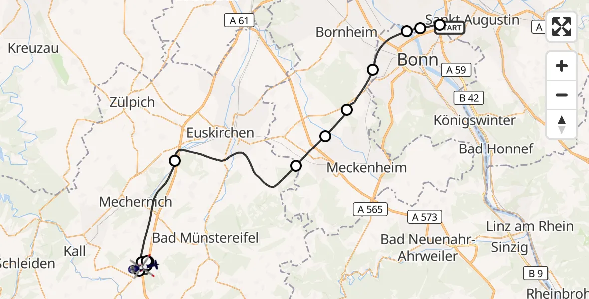 Flugroute Polizeihubschrauber Sankt Augustin - Nettersheim, 18 Mai 2026, 07:32