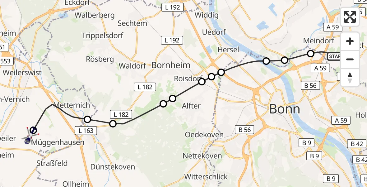 Flugroute Polizeihubschrauber Sankt Augustin - Weilerswist UL, 18 Mai 2026, 07:32