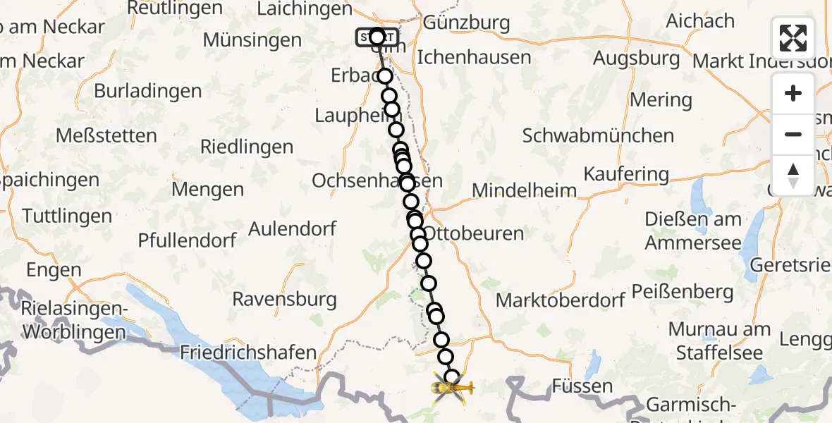 Flugroute Rettungshubschrauber Ulm Military Hospital Emergency - Immenstadt i.Allgäu, 18 Mai 2026, 07:39