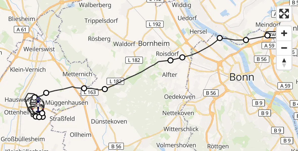 Flugroute Polizeihubschrauber Sankt Augustin - Weilerswist, 18 Mai 2026, 07:40
