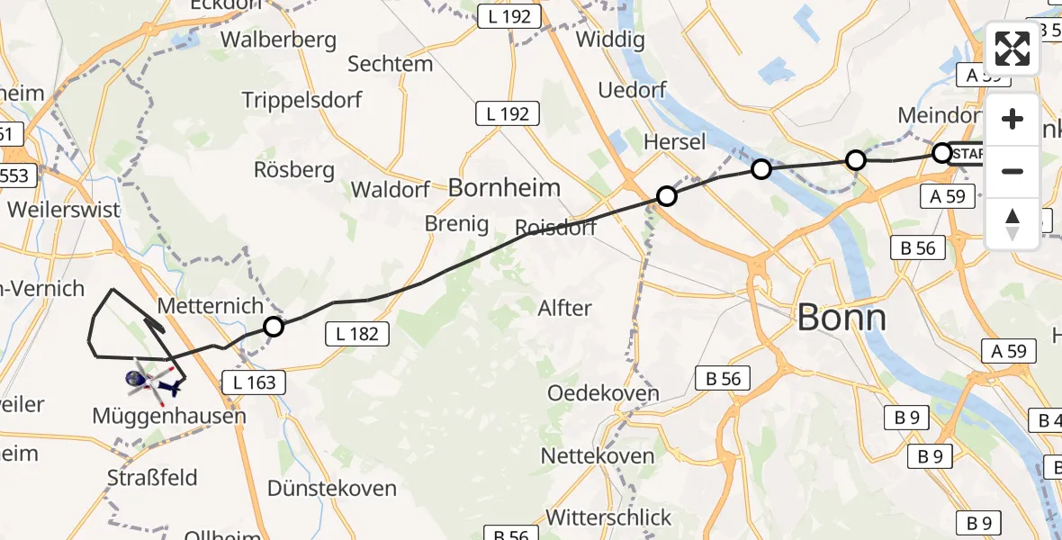 Flugroute Polizeihubschrauber Sankt Augustin - Weilerswist, 18 Mai 2026, 07:42