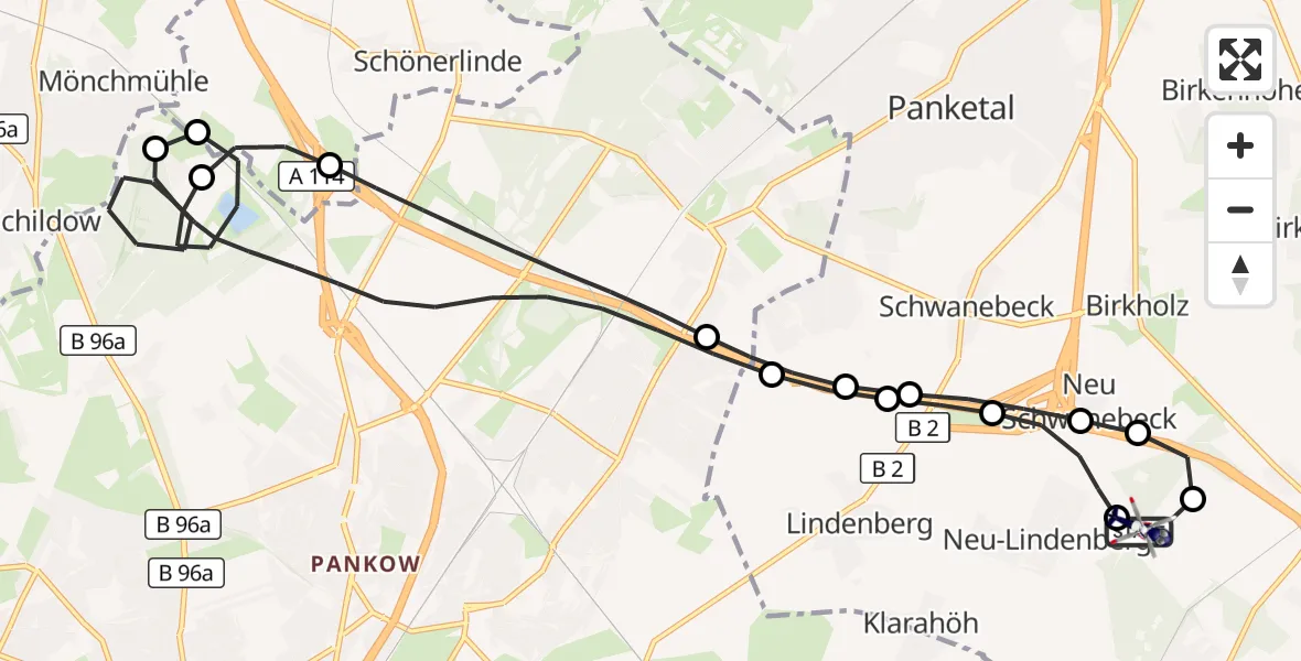 Flugroute Polizeihubschrauber Ahrensfelde Hubschrauberlandeplatz - Ahrensfelde Hubschrauberlandeplatz, 18 Mai 2026, 07:43