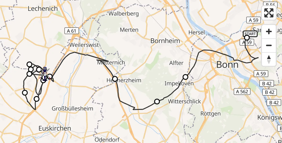 Flugroute Polizeihubschrauber Sankt Augustin - Erftstadt, 18 Mai 2026, 07:45