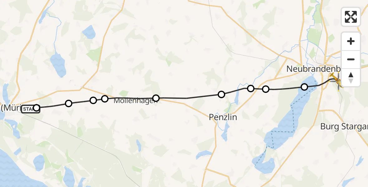 Flugroute Rettungshubschrauber Waren (Müritz) - Neubrandenburg, 18 Mai 2026, 07:48