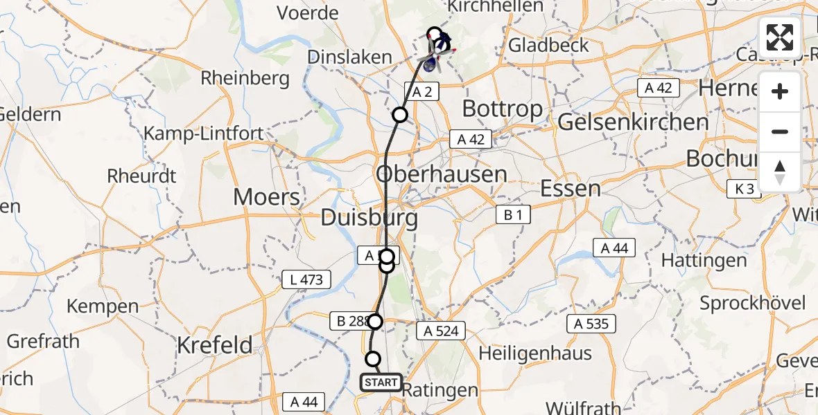 Flugroute Polizeihubschrauber Düsseldorf Flughafen - Oberhausen, 18 Mai 2026, 07:49