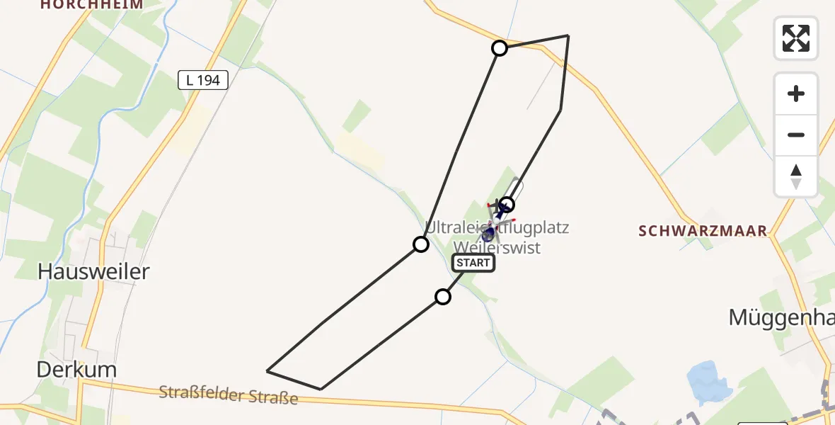 Flugroute Polizeihubschrauber Weilerswist UL - Weilerswist UL, 18 Mai 2026, 07:50