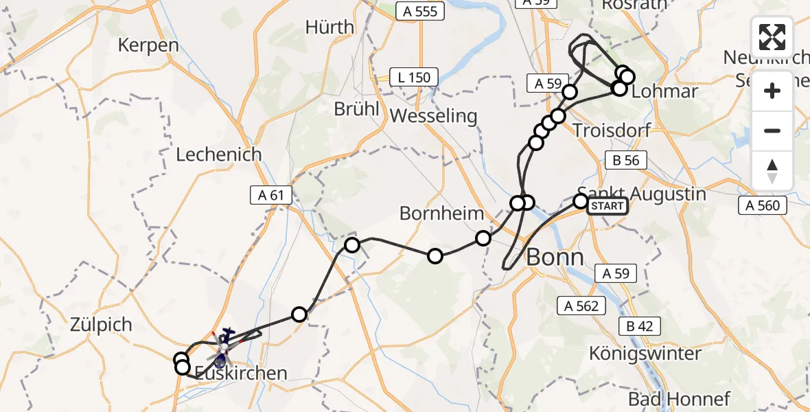 Flugroute Polizeihubschrauber Sankt Augustin - Euskirchen, 18 Mai 2026, 07:56
