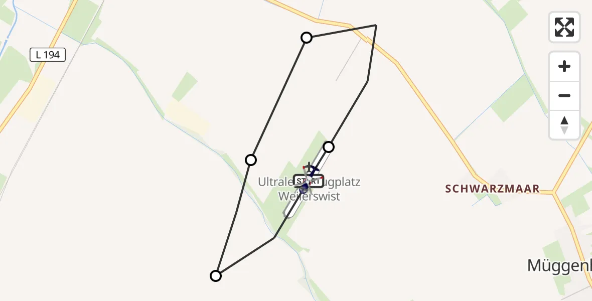 Flugroute Polizeihubschrauber Weilerswist UL - Weilerswist UL, 18 Mai 2026, 08:00