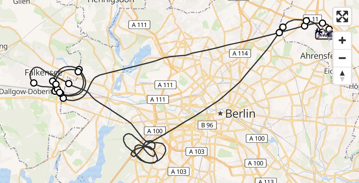 Flugroute Polizeihubschrauber Ahrensfelde Hubschrauberlandeplatz - Ahrensfelde Hubschrauberlandeplatz, 18 Mai 2026, 08:01