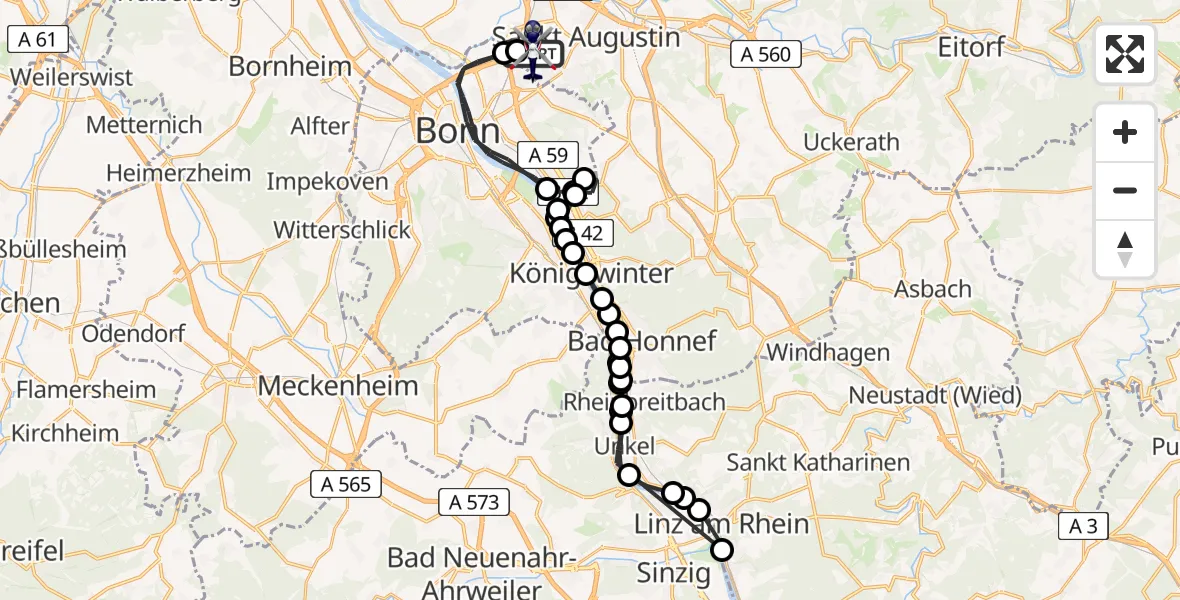 Flugroute Polizeihubschrauber Sankt Augustin - Sankt Augustin, 18 Mai 2026, 08:03