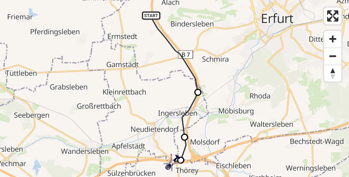 Flugroute Polizeihubschrauber Erfurt - Amt Wachsenburg, 18 Mai 2026, 08:06
