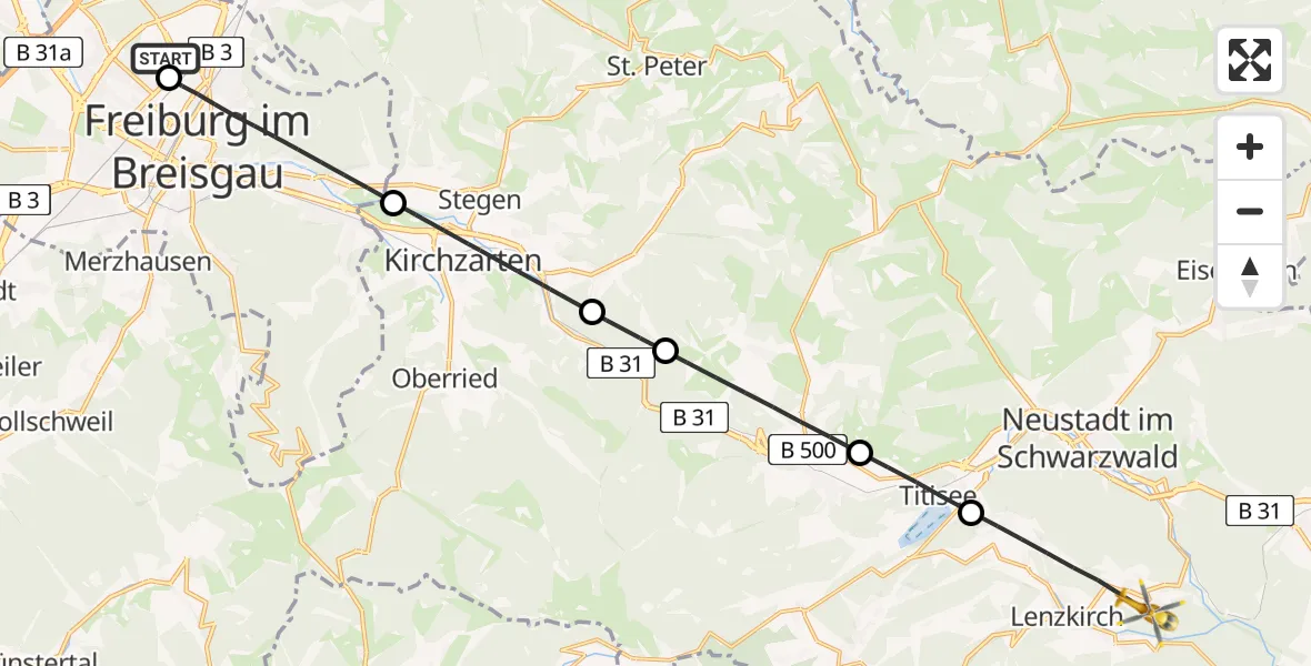 Flugroute Rettungshubschrauber Freiburg im Breisgau Flugplatz - Lenzkirch, 18 Mai 2026, 08:10