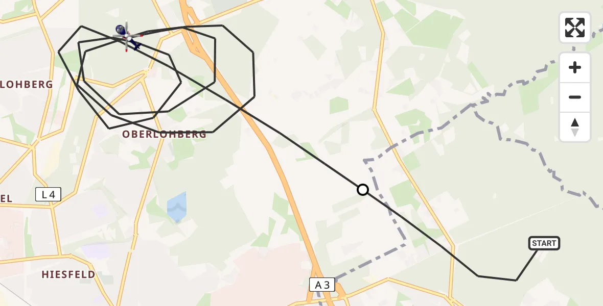 Flugroute Polizeihubschrauber Oberhausen - Dinslaken, 18 Mai 2026, 08:11