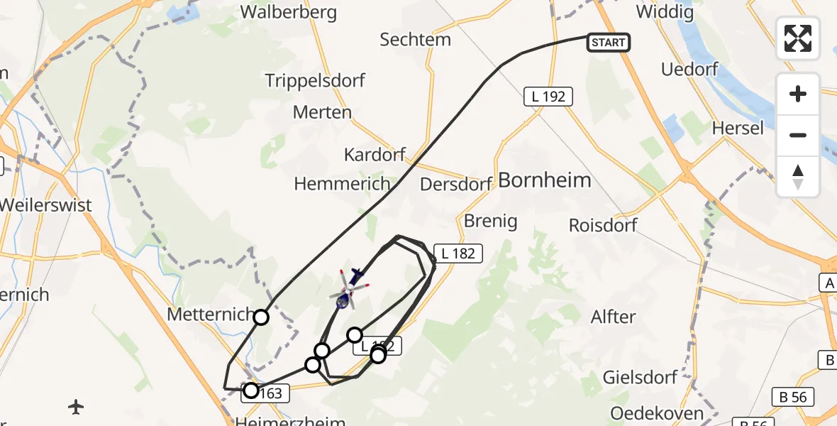 Flugroute Polizeihubschrauber Bornheim - Bornheim, 18 Mai 2026, 08:11