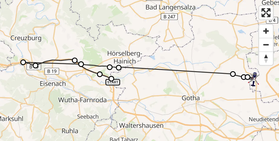 Flugroute Polizeihubschrauber Hörsel - Erfurt, 18 Mai 2026, 08:23