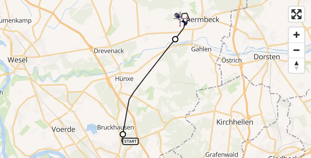 Flugroute Polizeihubschrauber Dinslaken - Schermbeck, 18 Mai 2026, 08:23
