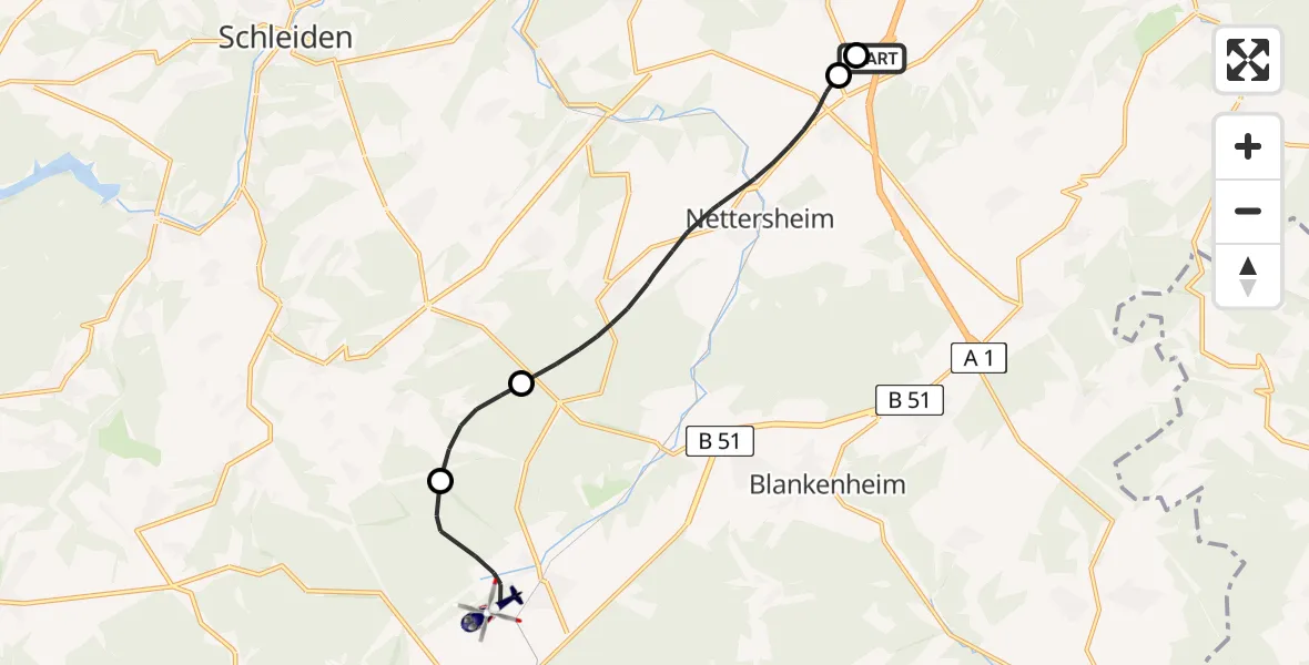 Flugroute Polizeihubschrauber Nettersheim - Dahlem, 18 Mai 2026, 08:23