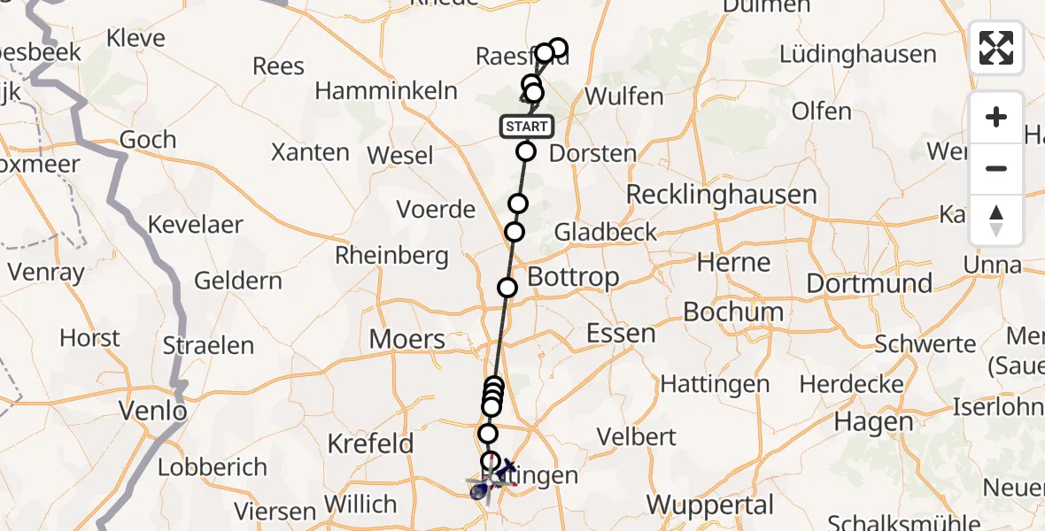 Flugroute Polizeihubschrauber Schermbeck - Düsseldorf Flughafen, 18 Mai 2026, 08:30