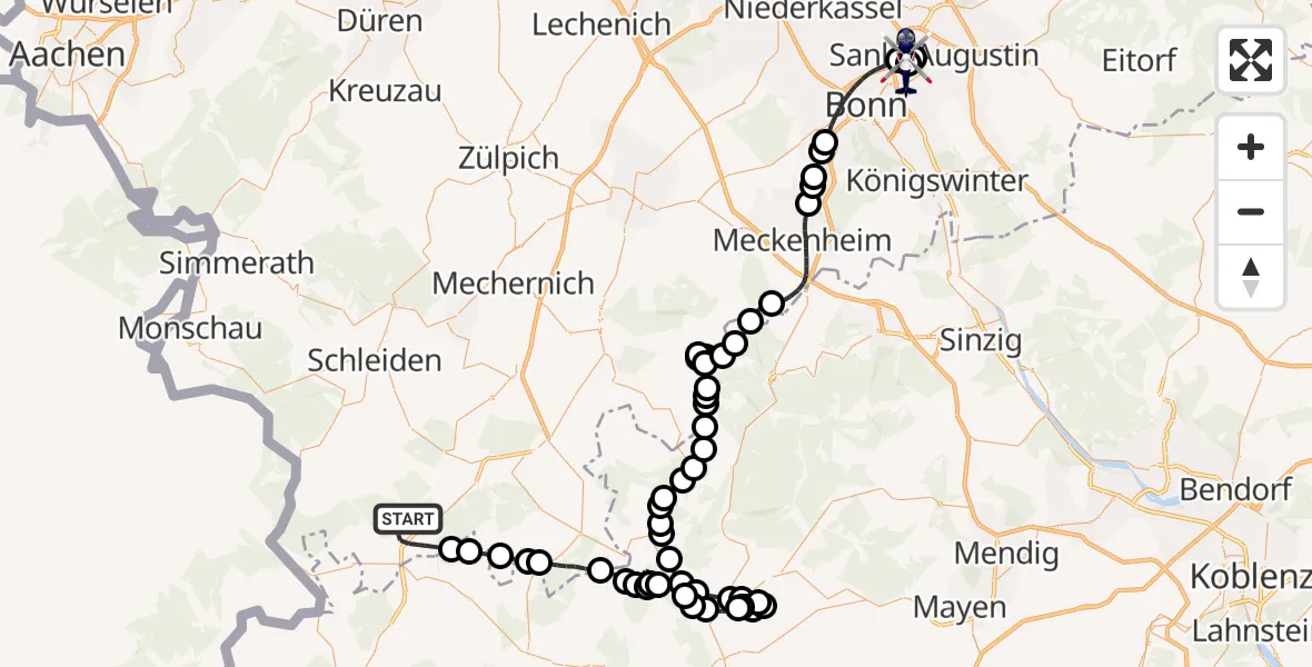 Flugroute Polizeihubschrauber Dahlem - Sankt Augustin, 18 Mai 2026, 08:44