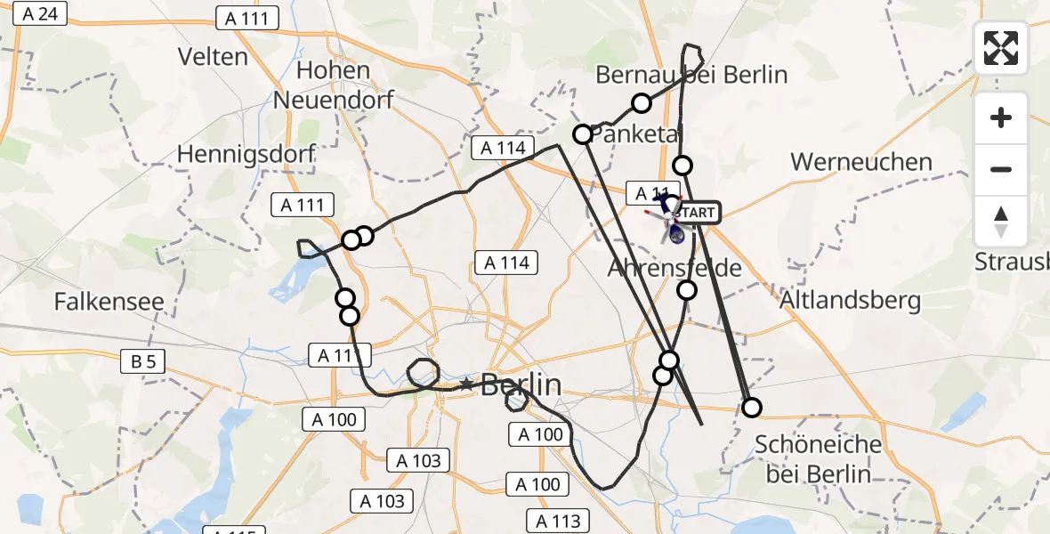 Flugroute Polizeihubschrauber Ahrensfelde - Panketal, 18 Mai 2026, 08:51
