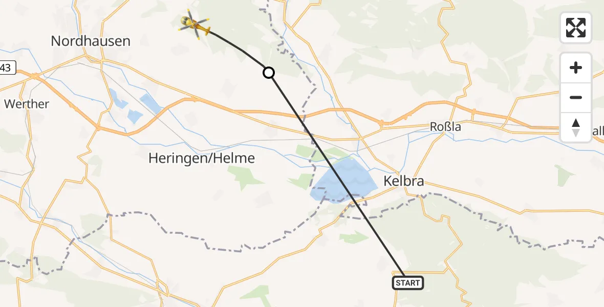 Flugroute Rettungshubschrauber Kyffhäuserland - Nordhausen, 18 Mai 2026, 08:50