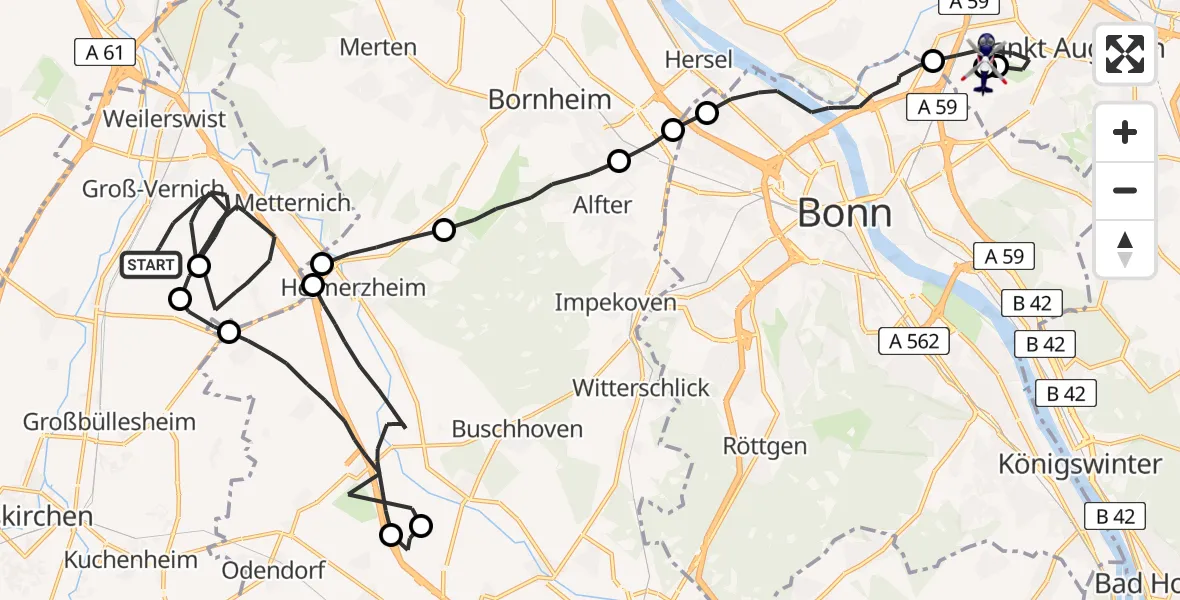 Flugroute Polizeihubschrauber Weilerswist - Sankt Augustin, 18 Mai 2026, 08:51