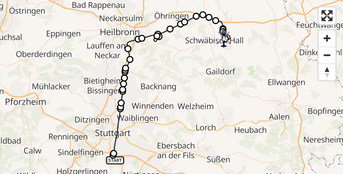 Flugroute Polizeihubschrauber Flughafen Stuttgart - Adolf Würth Flughafen, 18 Mai 2026, 08:59