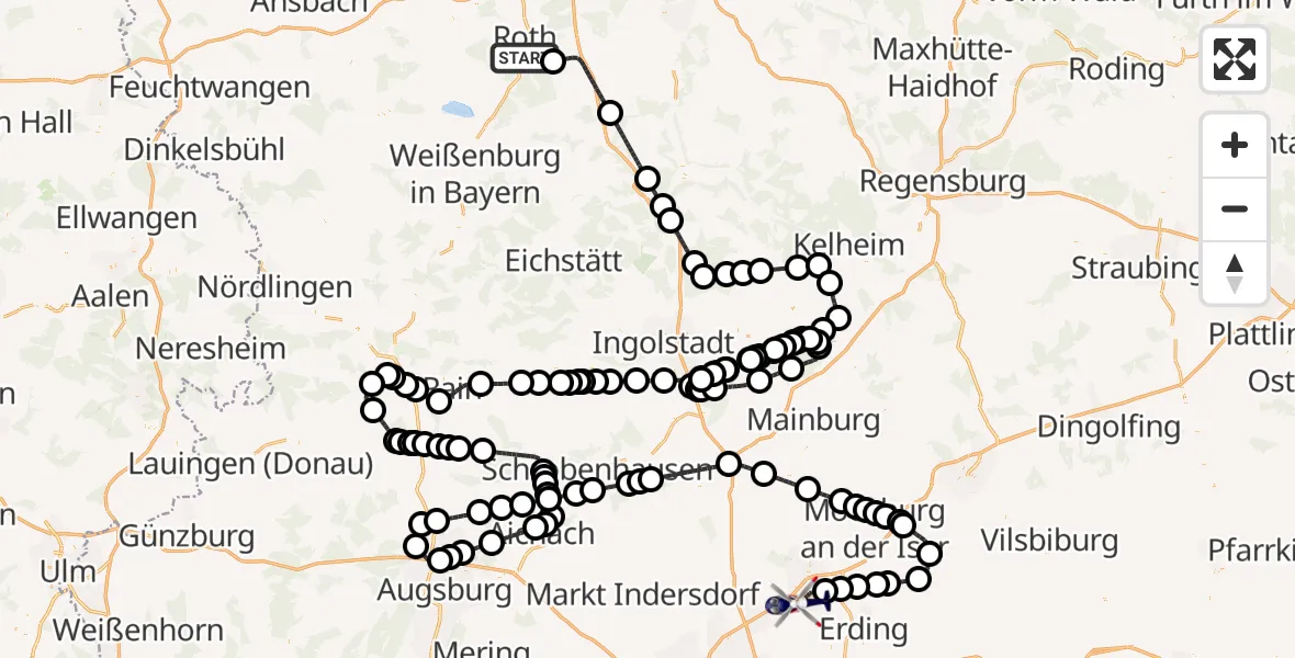Flugroute Polizeihubschrauber Roth - München Flughafen, 18 Mai 2026, 08:59