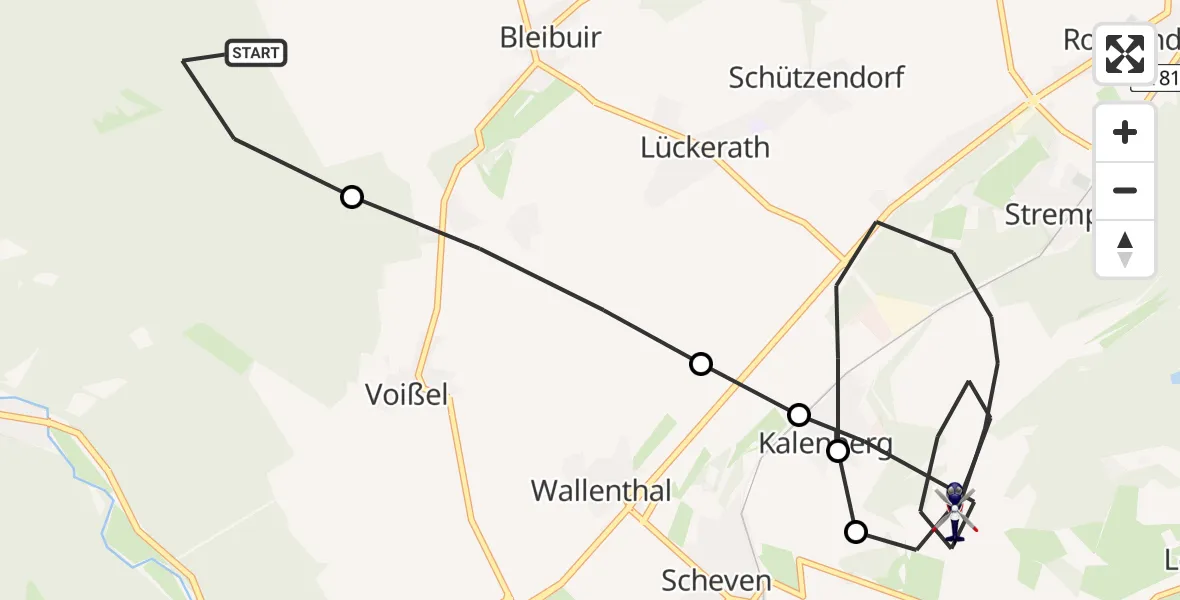 Flugroute Polizeihubschrauber Schleiden - Mechernich, 18 Mai 2026, 09:00