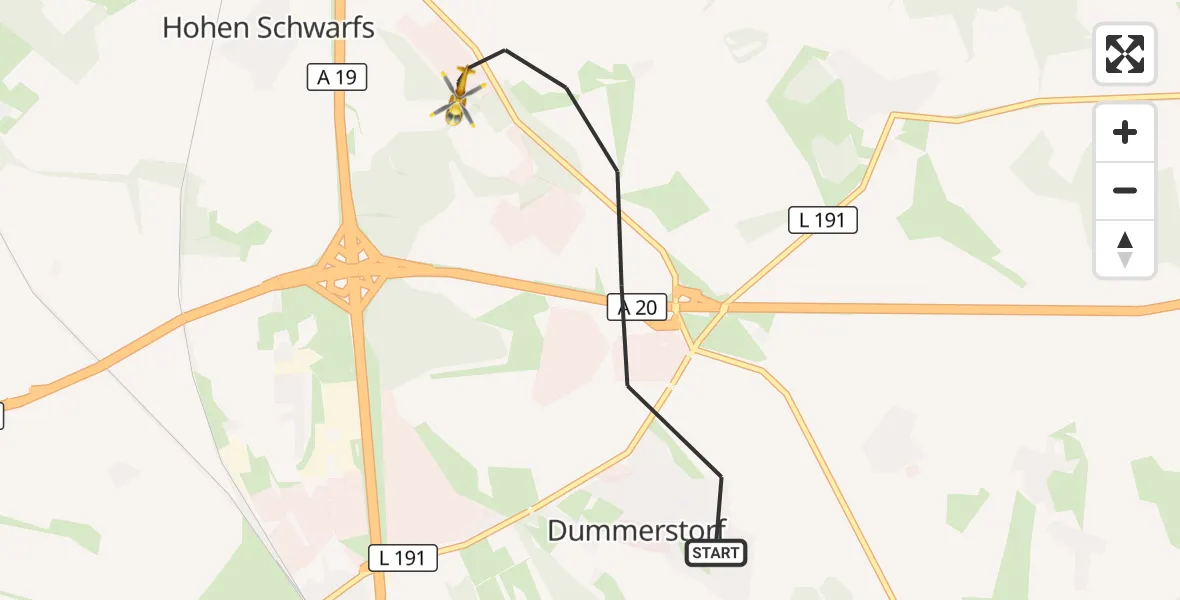 Flugroute Ambulanzhubschrauber Dummerstorf - Dummerstorf, 18 Mai 2026, 09:02