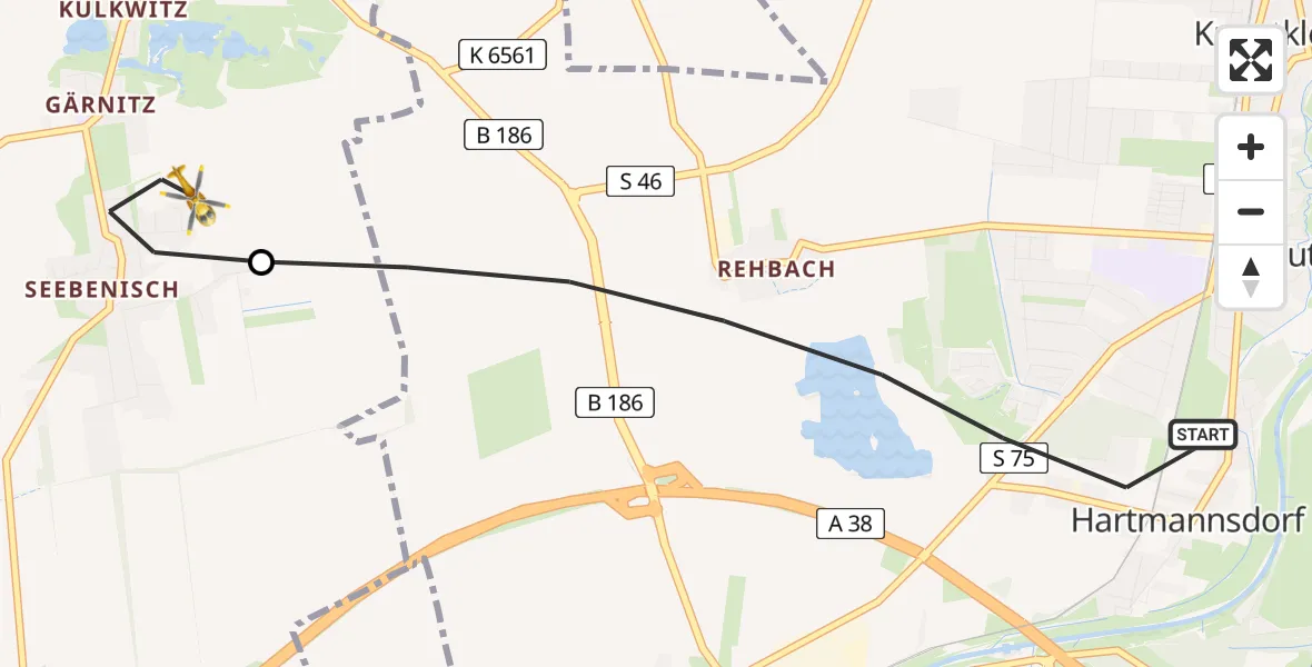 Flugroute Rettungshubschrauber Leipzig - Markranstädt, 18 Mai 2026, 09:03
