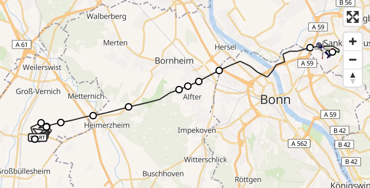 Flugroute Polizeihubschrauber Weilerswist - Bonn-Hangelar Flugplatz, 18 Mai 2026, 09:03