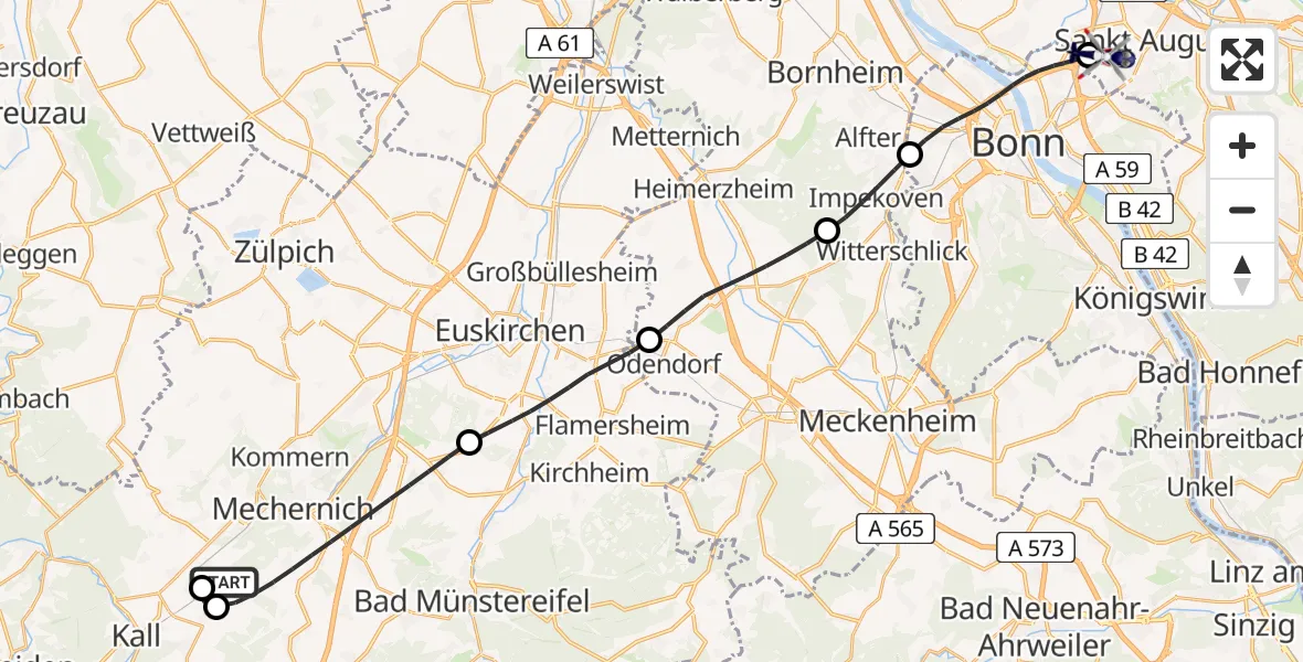 Flugroute Polizeihubschrauber Mechernich - Sankt Augustin, 18 Mai 2026, 09:10