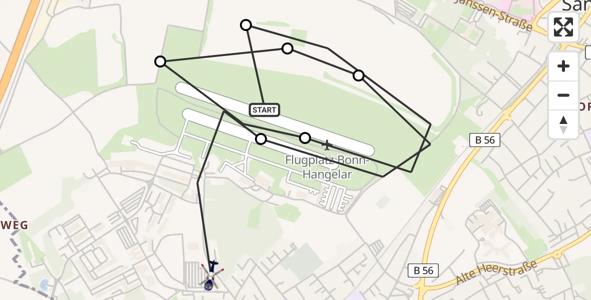 Flugroute Polizeihubschrauber Bonn-Hangelar Flugplatz - Sankt Augustin, 18 Mai 2026, 09:11