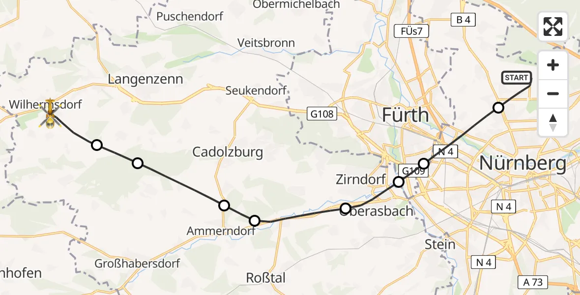 Flugroute Ambulanzhubschrauber Flughafen Nuremberg - Wilhermsdorf, 18 Mai 2026, 09:13