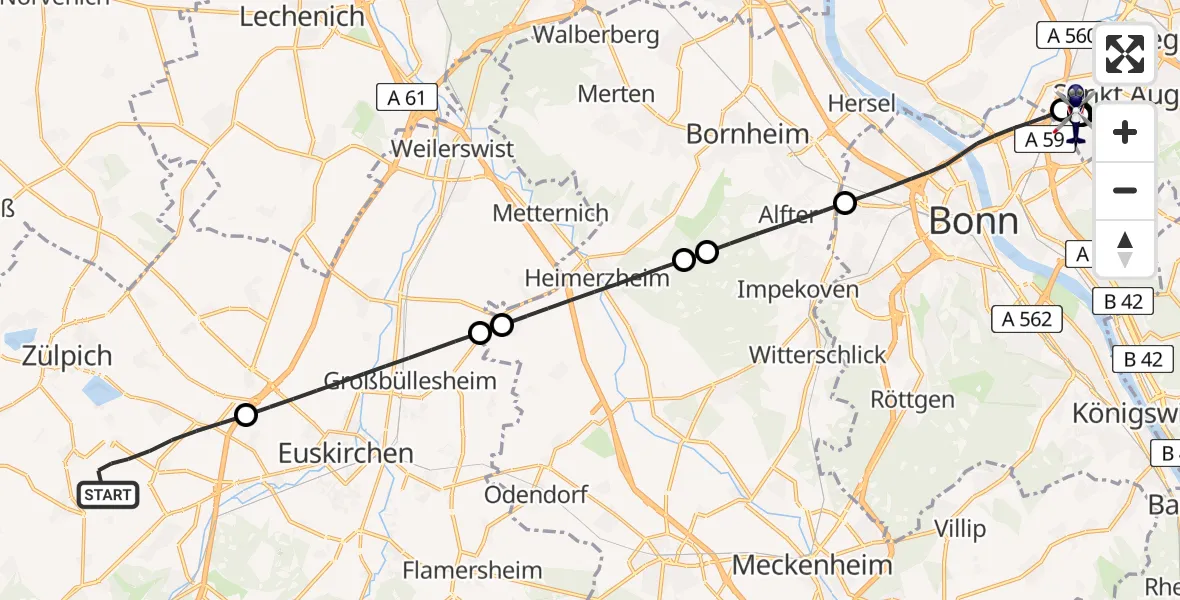 Flugroute Polizeihubschrauber Zülpich - Sankt Augustin, 18 Mai 2026, 09:13