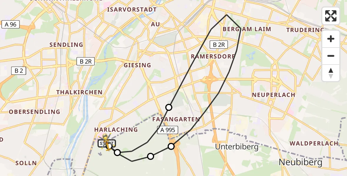 Flugroute Rettungshubschrauber ADAC Air Rescue Center Hubschrauberlandeplatz (Christoph 1) - ADAC Air Rescue Center Hubschrauberlandeplatz (Christoph 1), 18 Mai 2026, 09:16