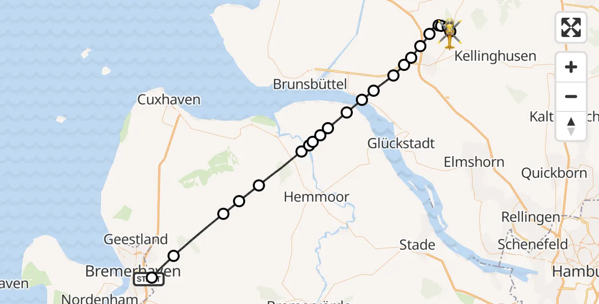 Flugroute Rettungshubschrauber Bremerhaven - Itzehoe Hungriger Wolf Flugplatz, 18 Mai 2026, 09:24