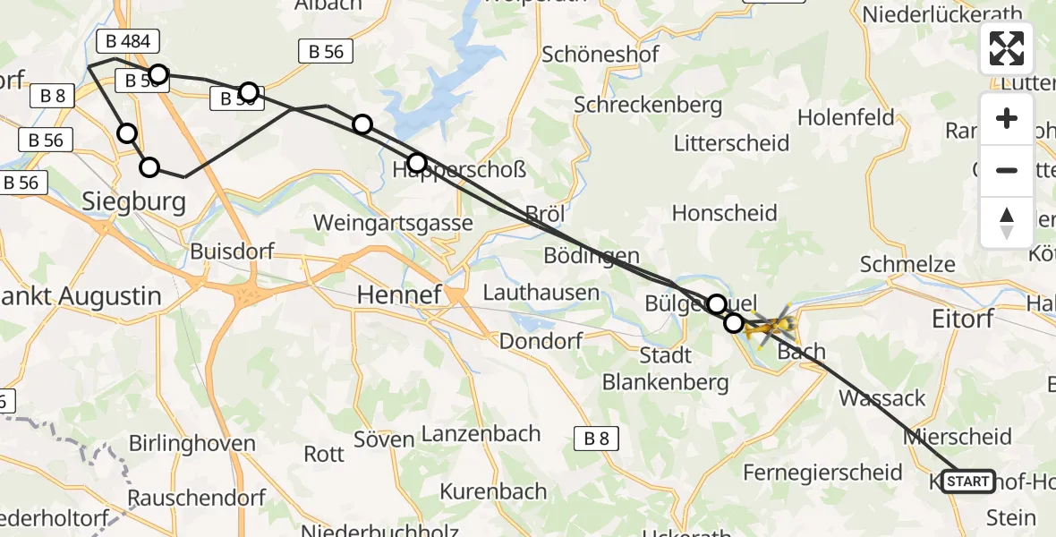 Flugroute Rettungshubschrauber Eitorf - Eitorf, 18 Mai 2026, 09:25