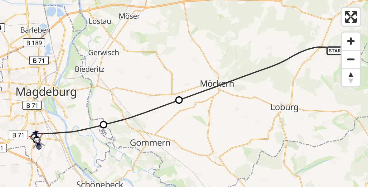 Flugroute Polizeihubschrauber Möckern - Magdeburg City Flugplatz, 18 Mai 2026, 09:27