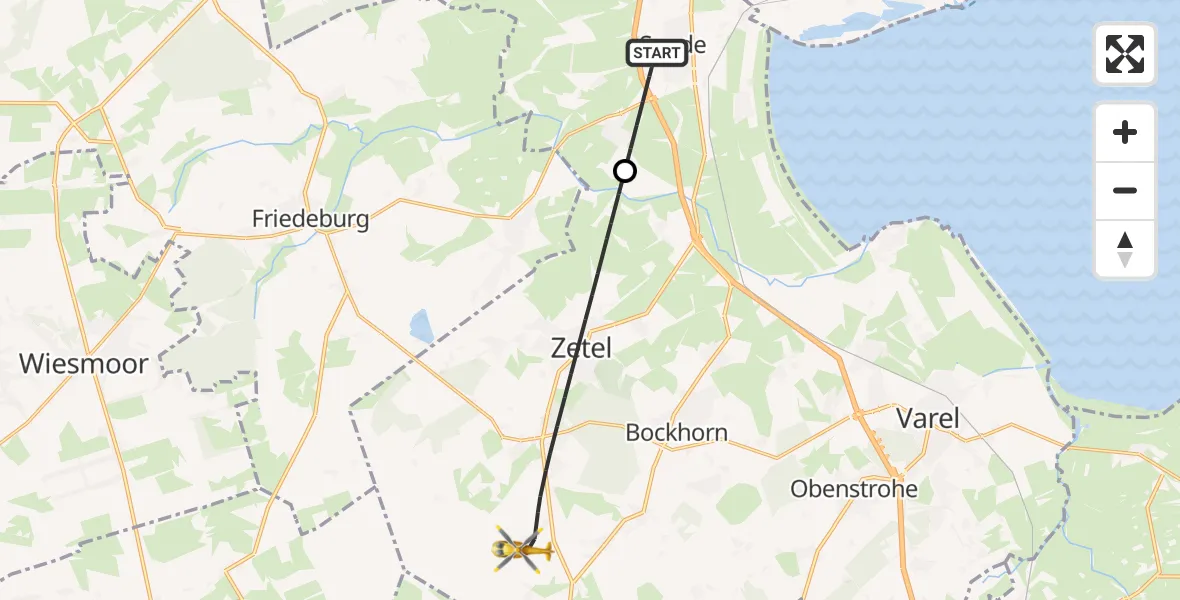 Flugroute Rettungshubschrauber Sande - Zetel, 18 Mai 2026, 09:32