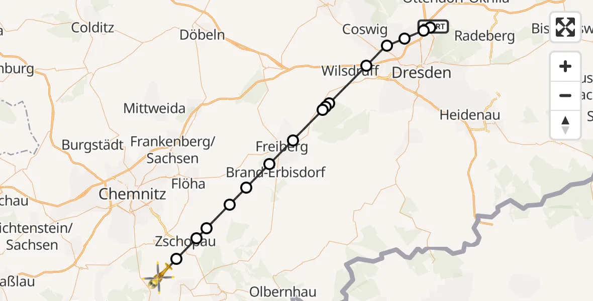Flugroute Rettungshubschrauber Dresden Bundespolizei Hubschrauberlandeplatz - Drebach, 18 Mai 2026, 09:34