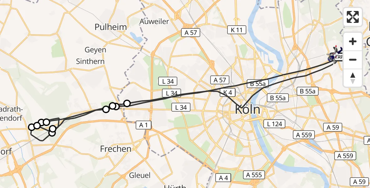 Flugroute Polizeihubschrauber Köln - Köln, 18 Mai 2026, 09:41