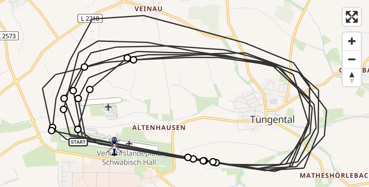 Flugroute Polizeihubschrauber Adolf Würth Flughafen - Adolf Würth Flughafen, 18 Mai 2026, 09:49