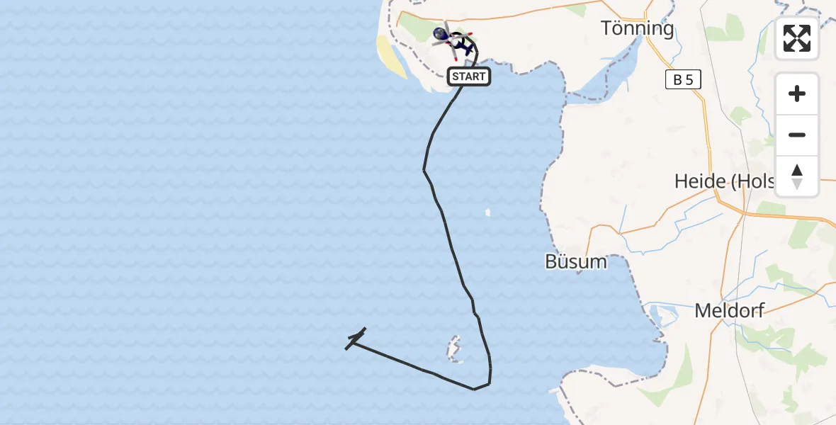 Flugroute Polizeihubschrauber Tating - Sankt Peter-Ording Flughafen, 18 Mai 2026, 09:51
