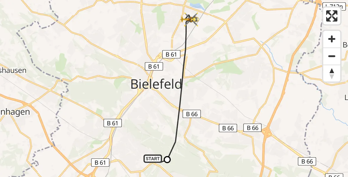 Flugroute Rettungshubschrauber Luftrettungszentrum Bielefeld - Bielefeld, 18 Mai 2026, 10:01