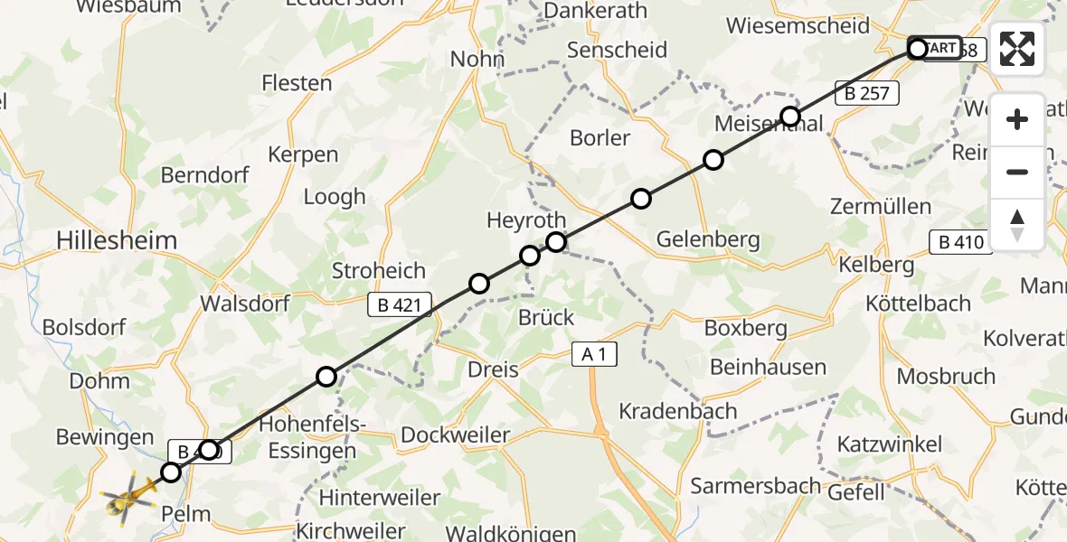 Flugroute Ambulanzhubschrauber Nürburgring Hubschrauberlandeplatz - Gerolstein, 18 Mai 2026, 10:03