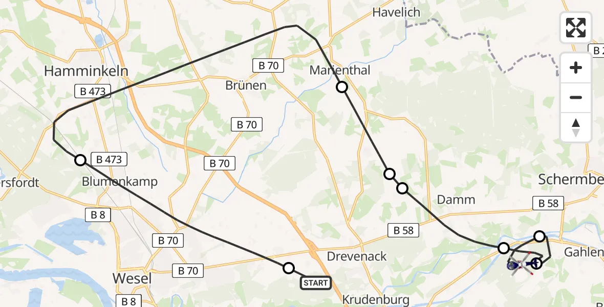 Flugroute Polizeihubschrauber Hünxe - Hünxe, 18 Mai 2026, 10:05