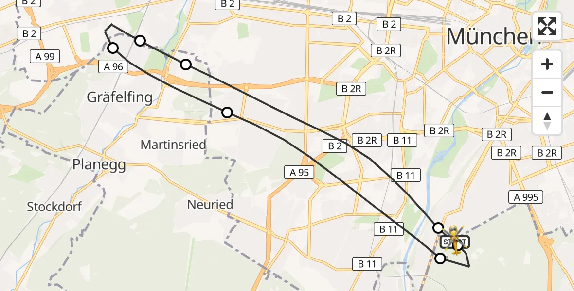 Flugroute Rettungshubschrauber ADAC Air Rescue Center Hubschrauberlandeplatz (Christoph 1) - ADAC Air Rescue Center Hubschrauberlandeplatz (Christoph 1), 18 Mai 2026, 10:09